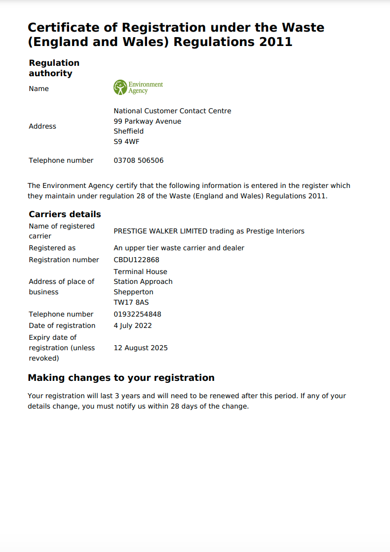Environment Agency Certificate