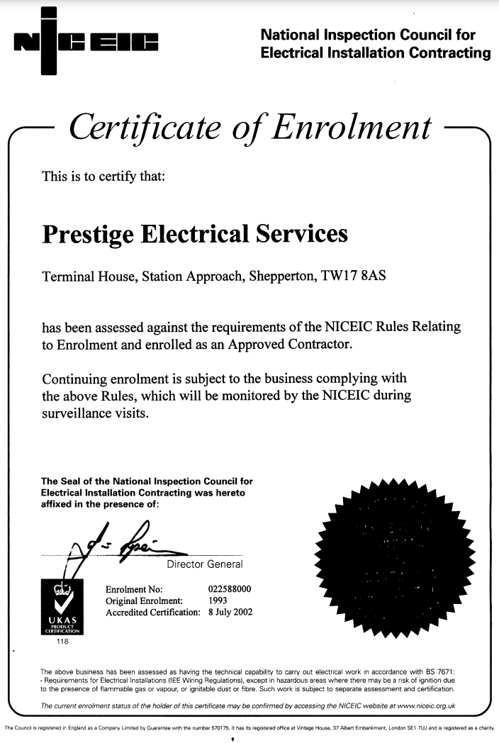 NICEIC Certificate